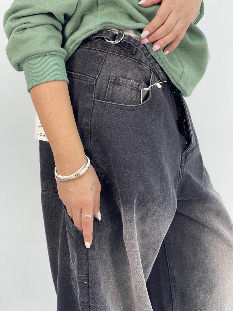 شلوار جین زنانه بالونی کارپنتری زغالی سنگشور سفید