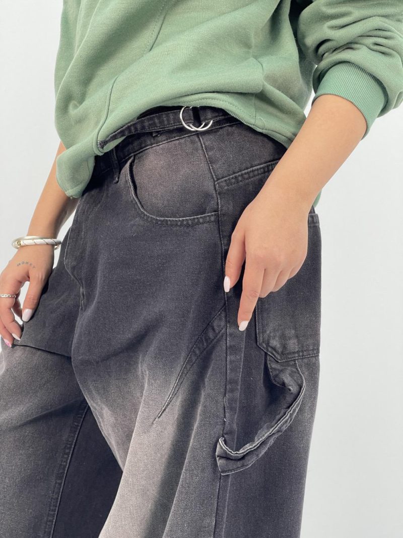 شلوار جین زنانه بالونی کارپنتری زغالی سنگشور سفید