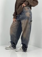 شلوار جین زنانه بالونی کارپنتری سنگشور قهوه ای