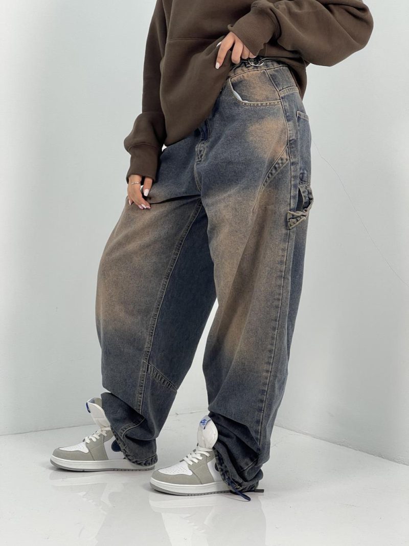 شلوار جین زنانه بالونی کارپنتری سنگشور قهوه ای