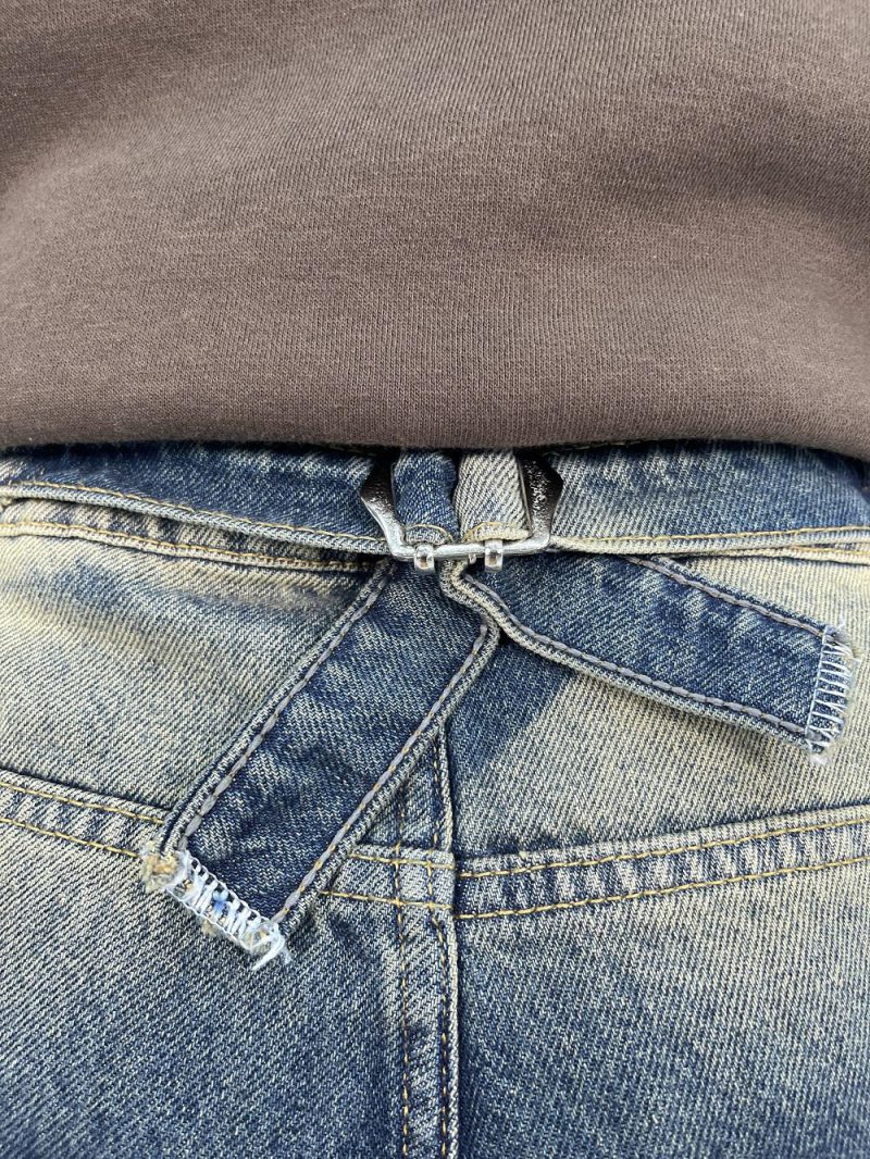 شلوار جین زنانه بالونی آبی با سنگشور کرم