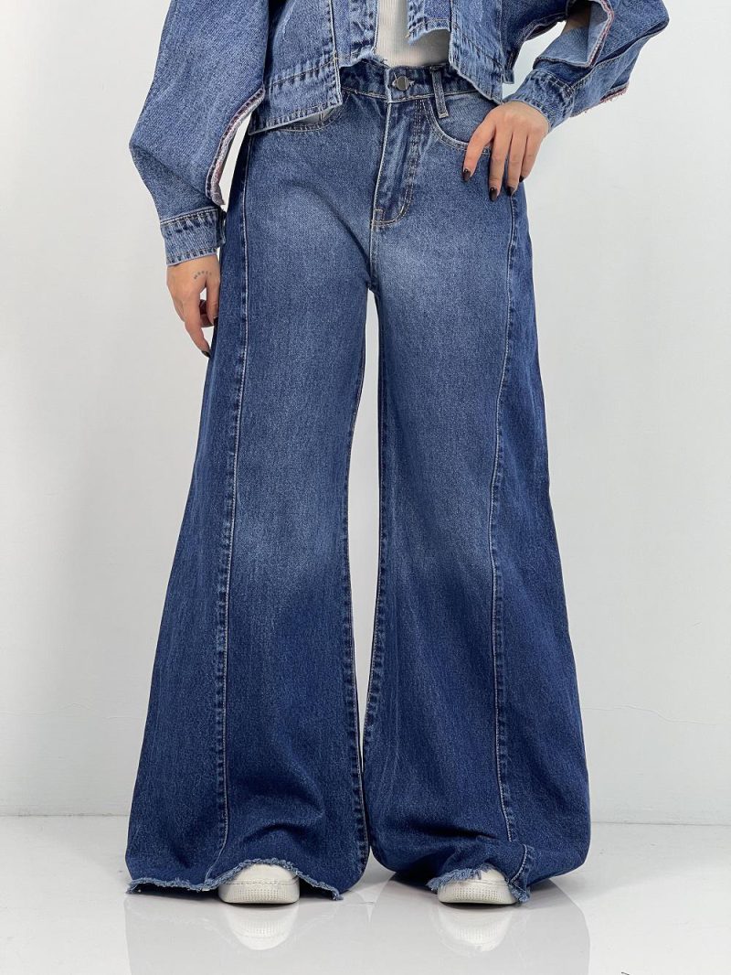 شلوار جین زنانه شافل آبی تیره