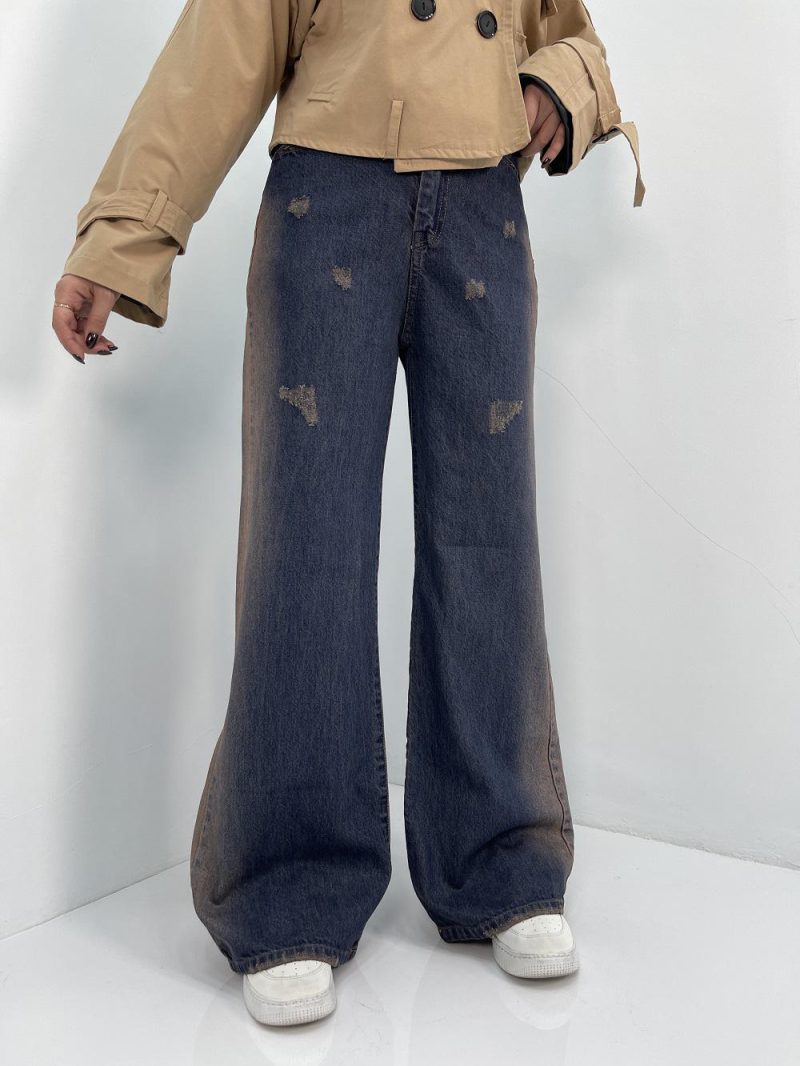 شلوا جین زنانه فول بگ بغل قهوه ای