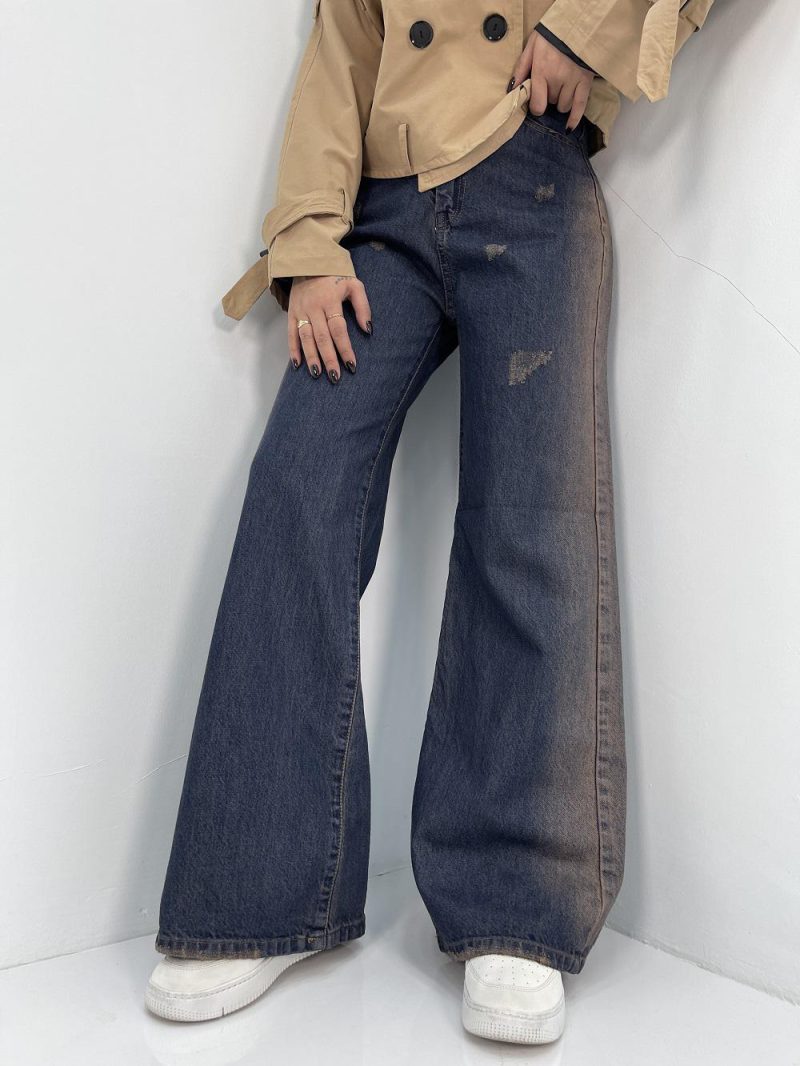 شلوا جین زنانه فول بگ بغل قهوه ای