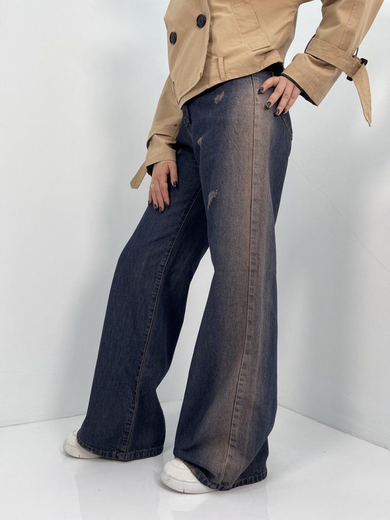 شلوا جین زنانه فول بگ بغل قهوه ای