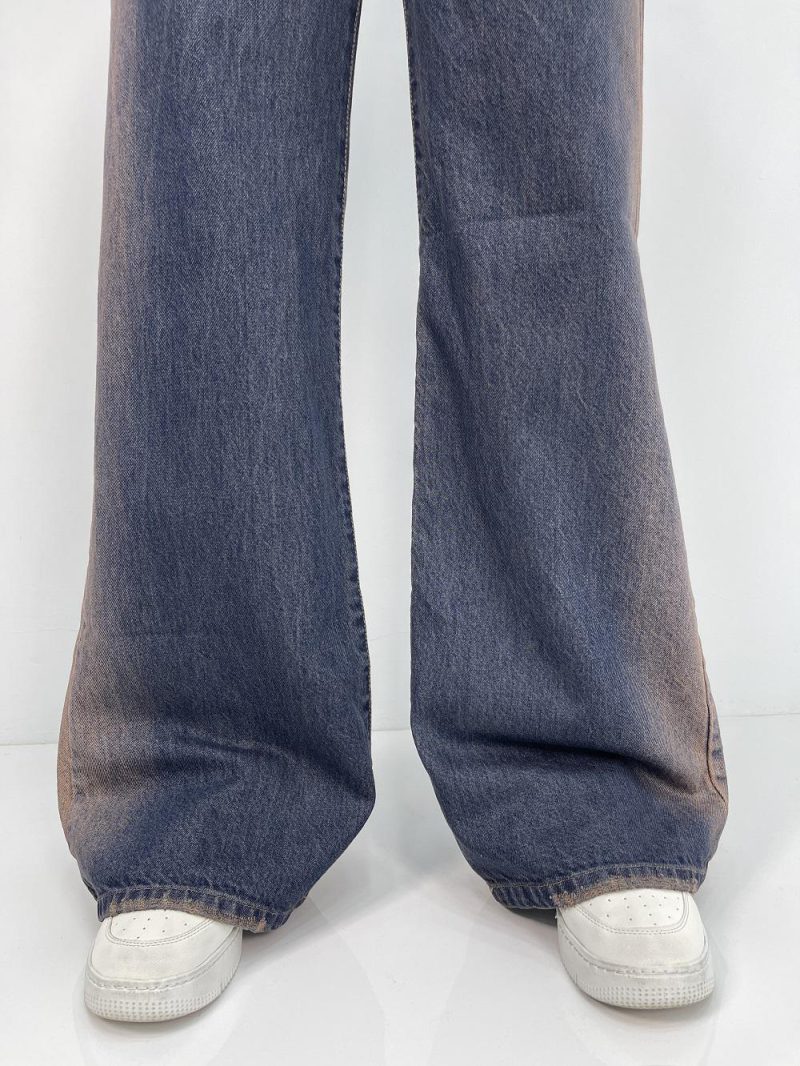 شلوا جین زنانه فول بگ بغل قهوه ای