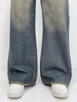 شلوار جین زنانه فول بگ با سنگشور کرم