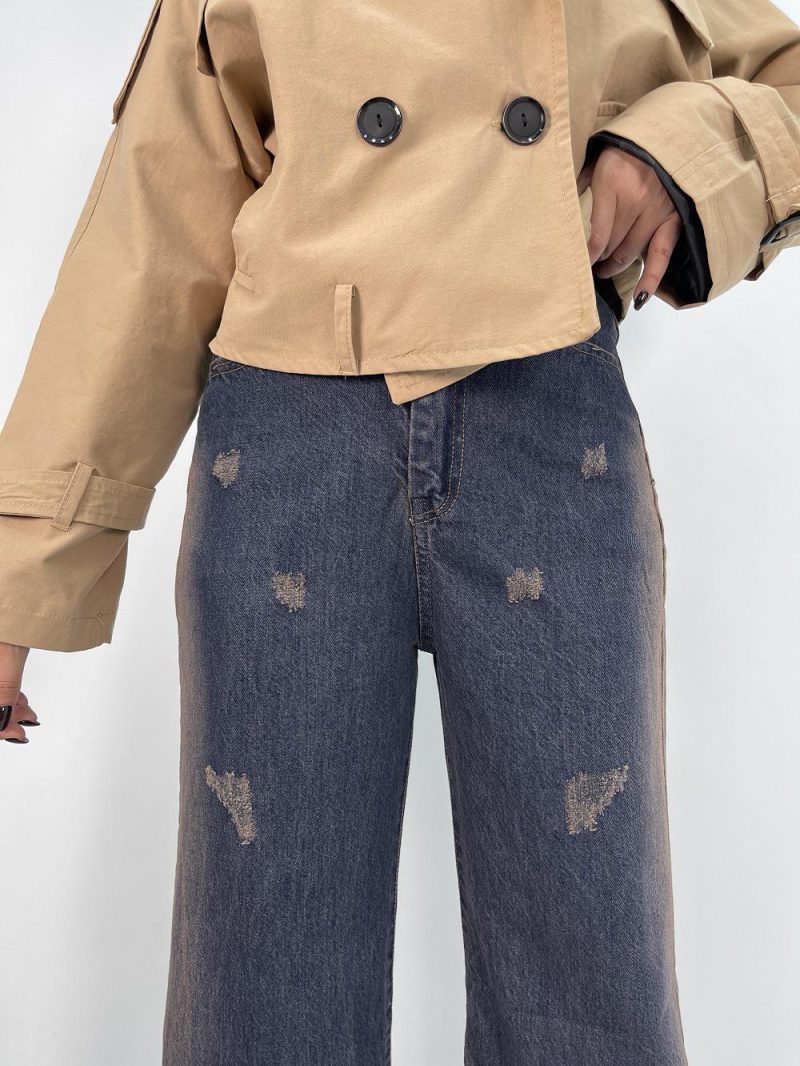 شلوا جین زنانه فول بگ بغل قهوه ای