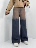 شلوار جین زنانه فول بگ با سنگشور قهوه ای