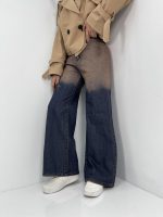 شلوار جین زنانه فول بگ با سنگشور قهوه ای