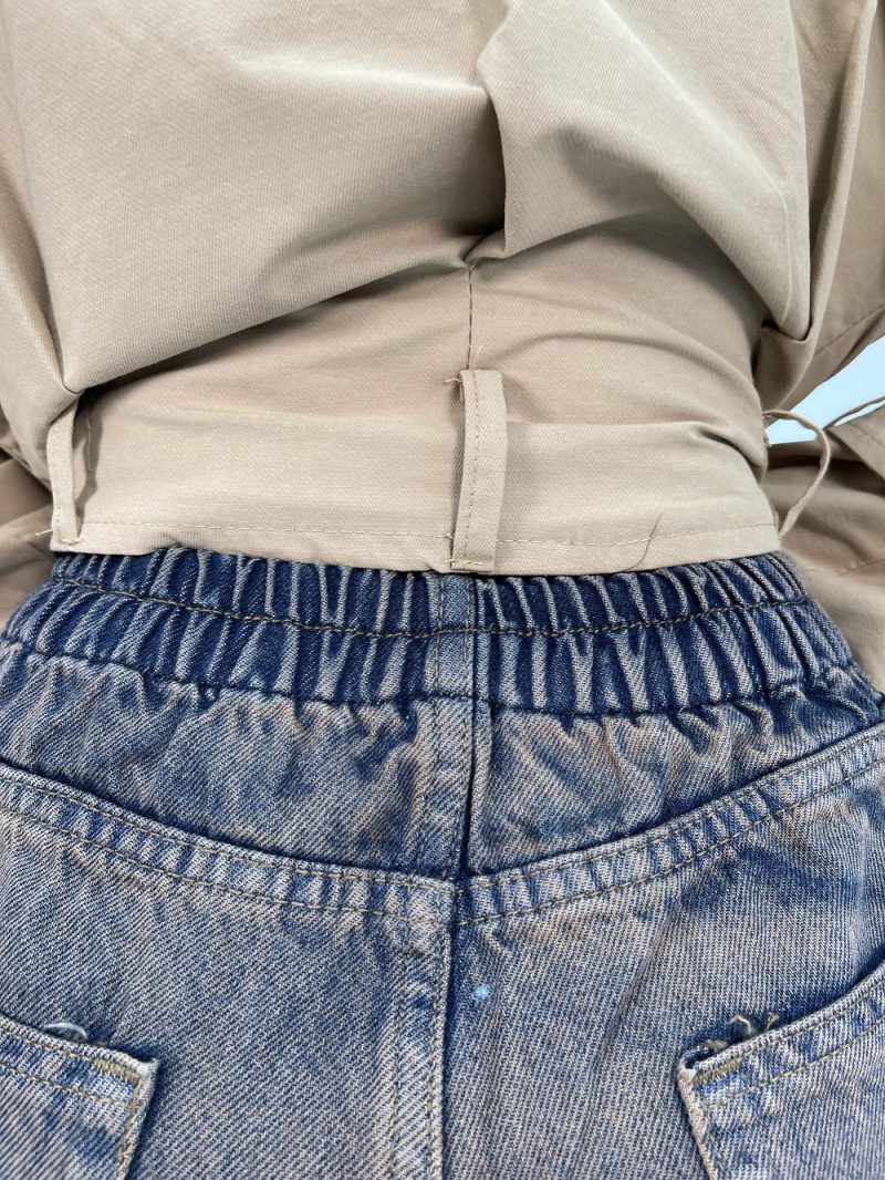 شلوار جین زنانه فول بگ با سنگشور قهوه ای