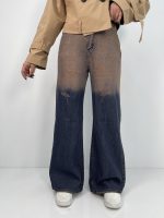 شلوار جین زنانه فول بگ با سنگشور قهوه ای