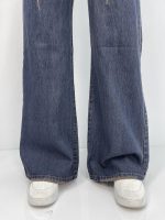 شلوار جین زنانه فول بگ با سنگشور قهوه ای