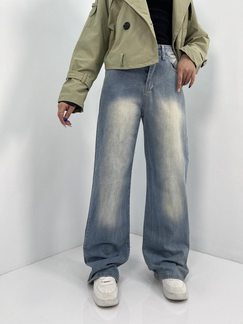 شلوار جین زنانه نیم بگ آبی سنگشور