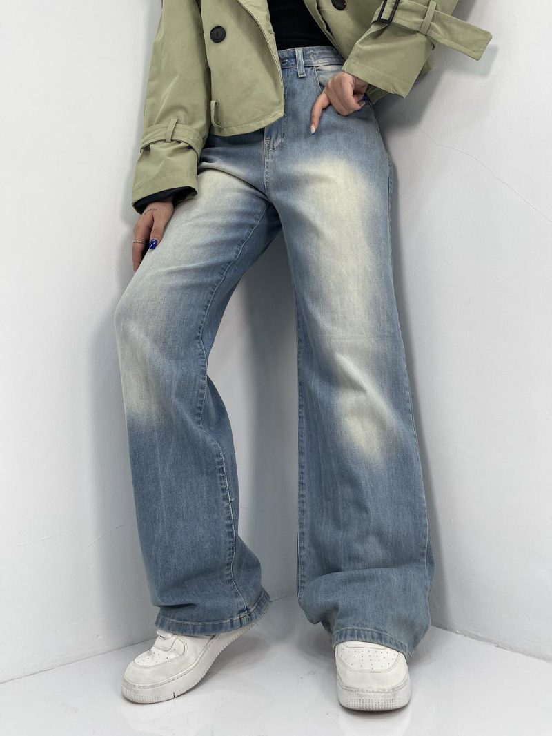 شلوار جین زنانه نیم بگ آبی سنگشور