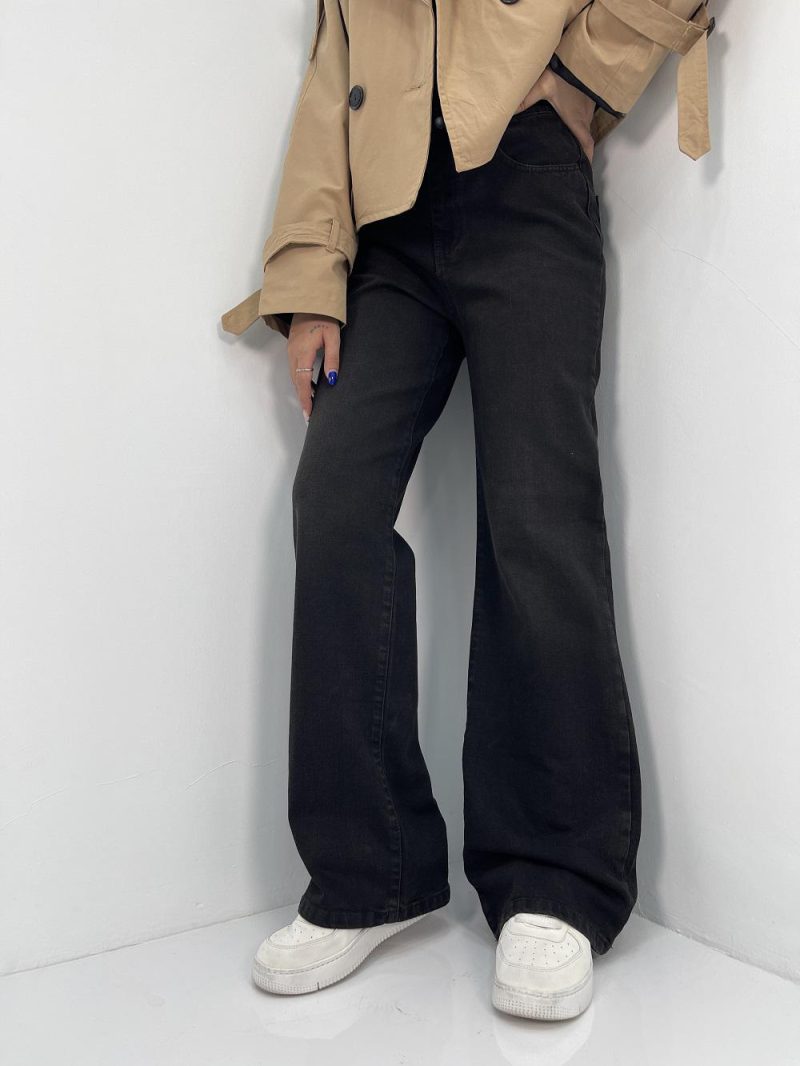 شلوار جین زنانه نیم بگ زغالی