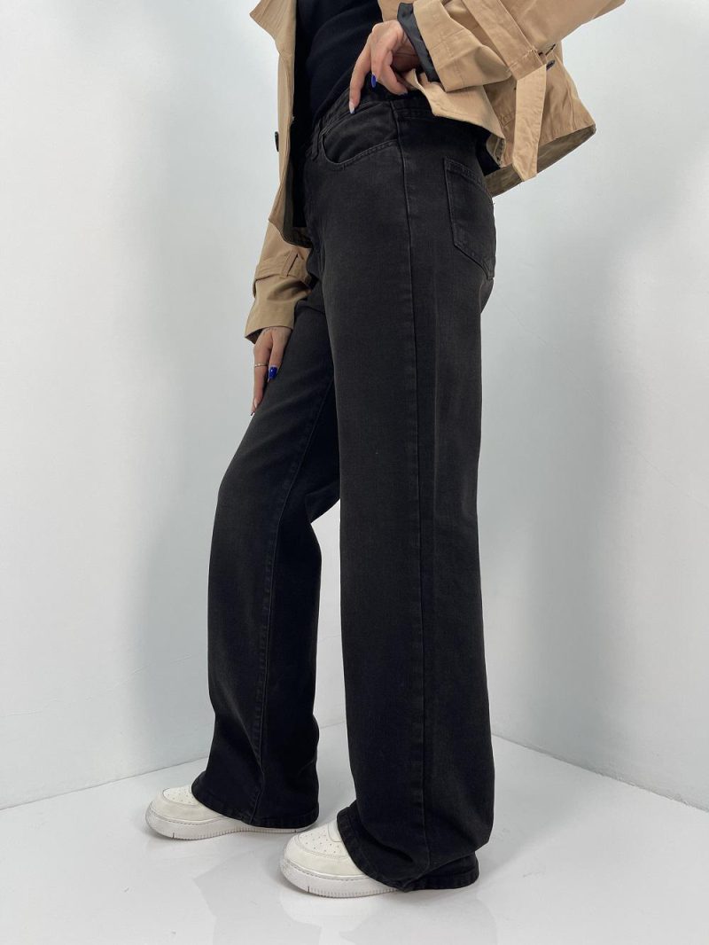 شلوار جین زنانه نیم بگ زغالی