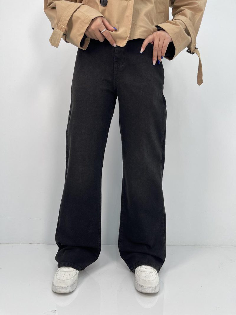 شلوار جین زنانه نیم بگ زغالی