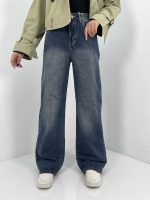 شلوار جین زنانه نیم بگ آبی تیره سنگشور