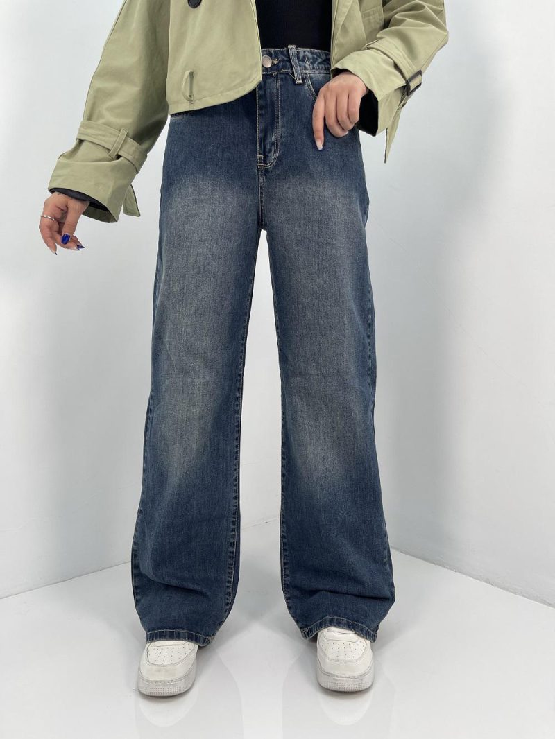 شلوار جین زنانه نیم بگ آبی تیره سنگشور