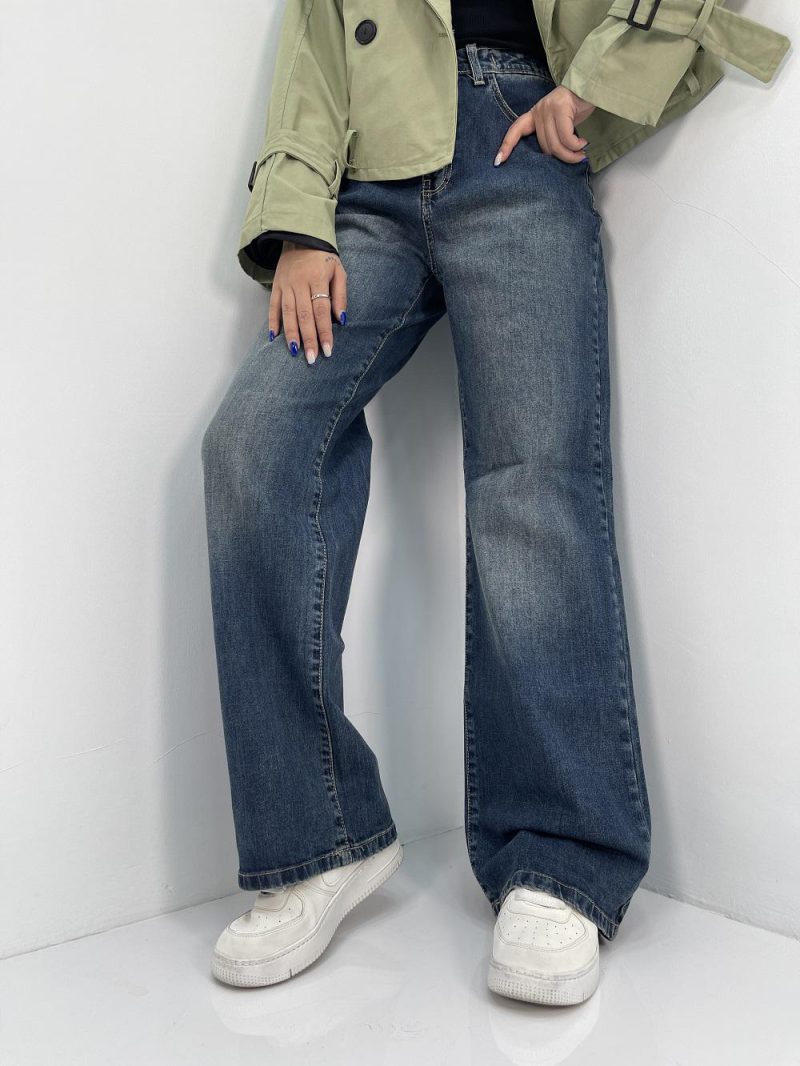 شلوار جین زنانه نیم بگ آبی تیره سنگشور