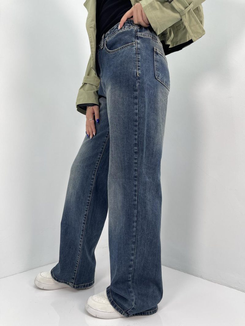 شلوار جین زنانه نیم بگ آبی تیره سنگشور