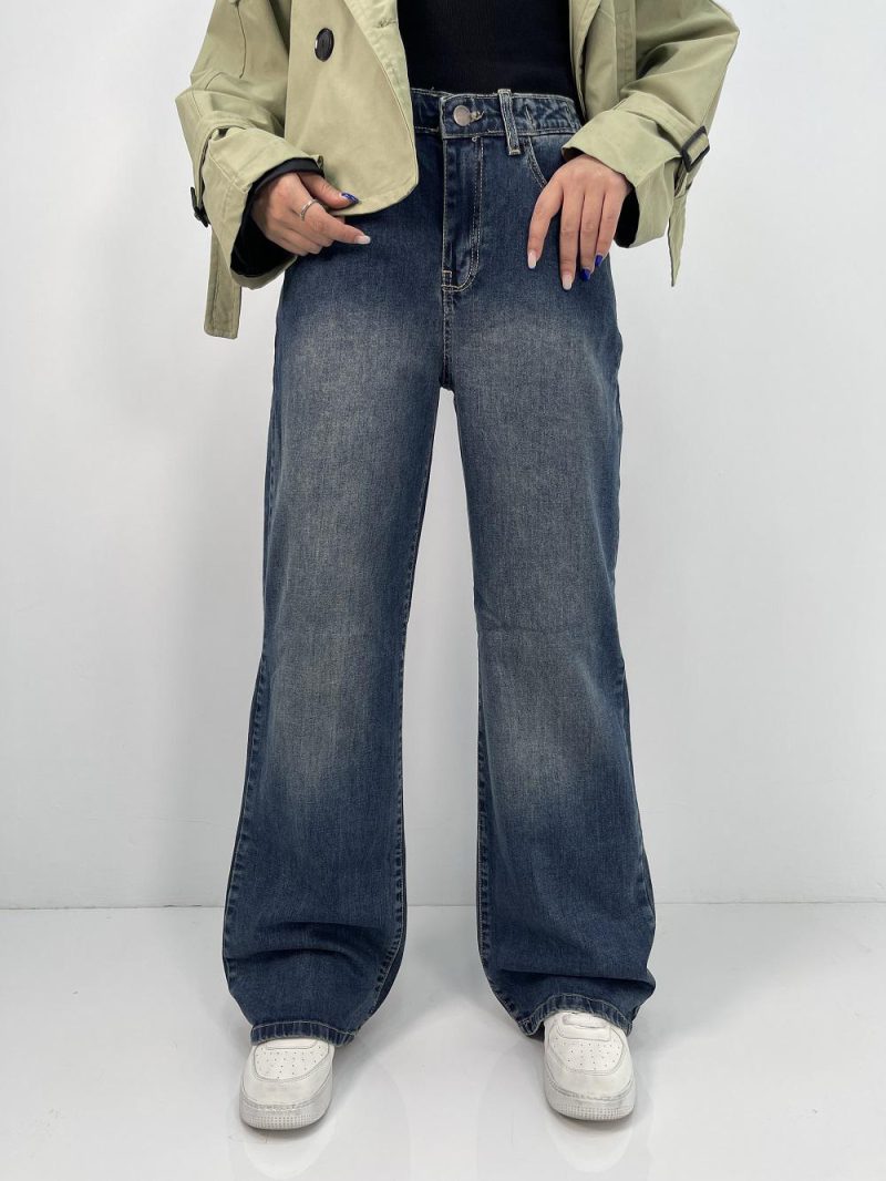 شلوار جین زنانه نیم بگ آبی تیره سنگشور