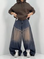 شلوار جین زنانه سوپر بگ آبی سنگشور قهوه ای