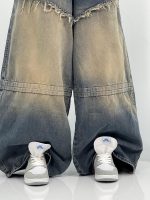 شلوار جین زنانه سوپر بگ آبی سنگشور کرم