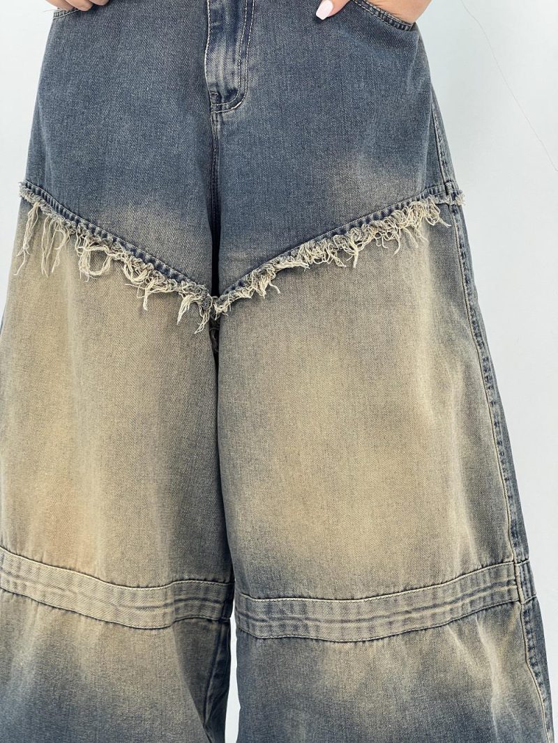 شلوار جین زنانه سوپر بگ آبی سنگشور کرم