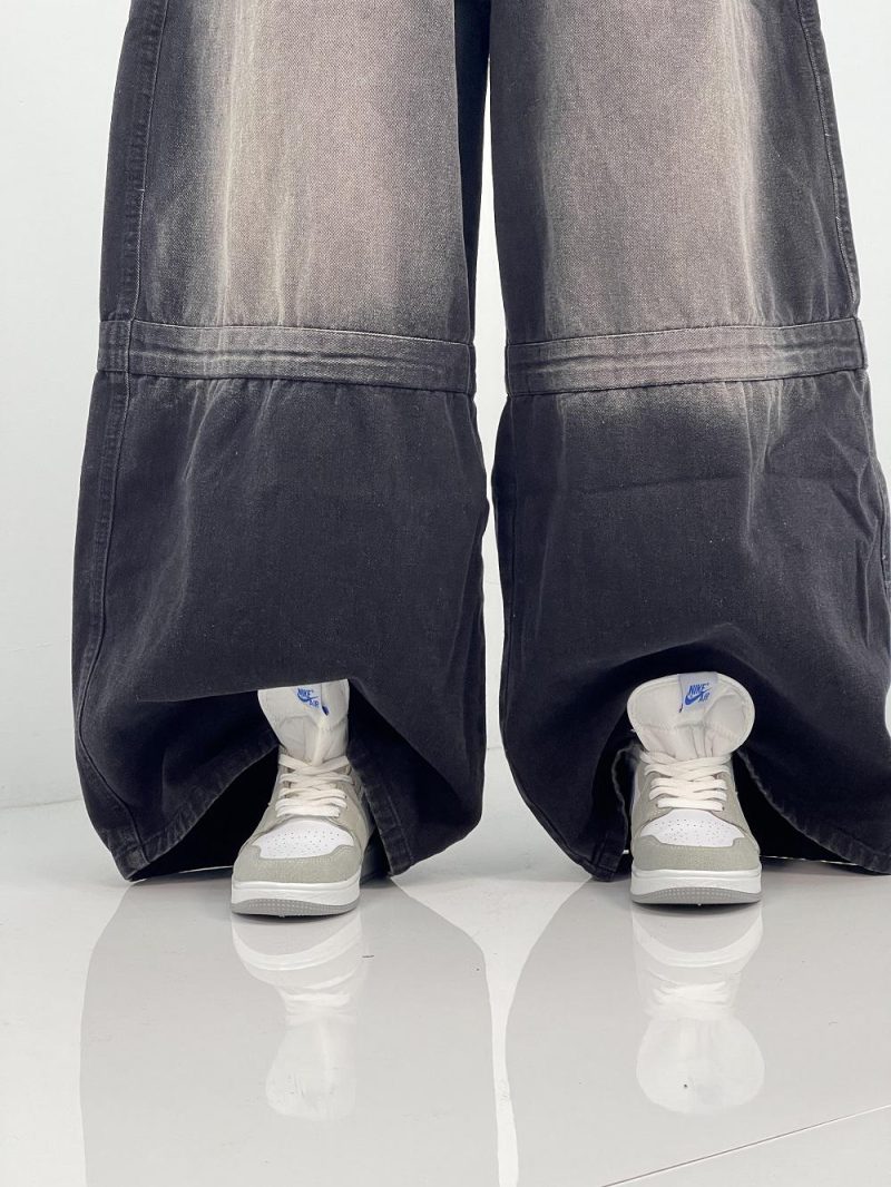 شلوار جین زنانه سوپر بگ مشکی سنگشور صدفی