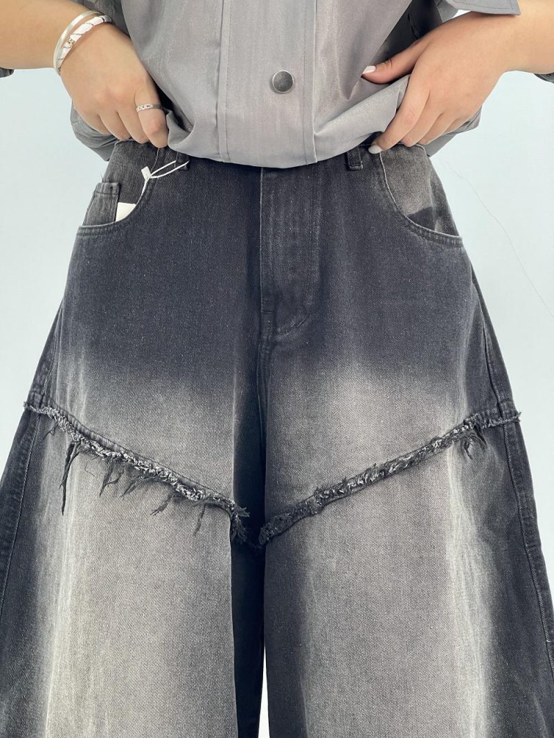 شلوار جین زنانه سوپر بگ مشکی سنگشور صدفی