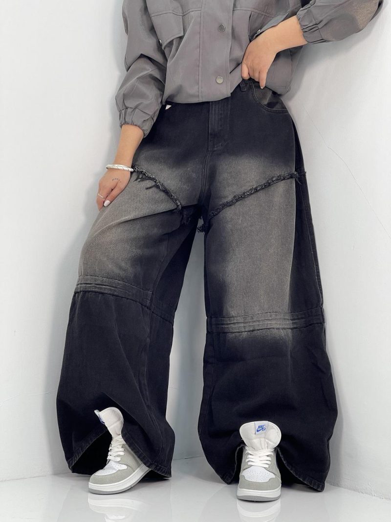 شلوار جین زنانه سوپر بگ مشکی سنگشور