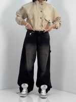 شلوار جین زنانه بالونی مکس مشکی با سنگشور صدفی