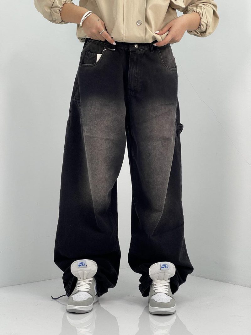 شلوار جین زنانه بالونی مکس مشکی با سنگشور صدفی