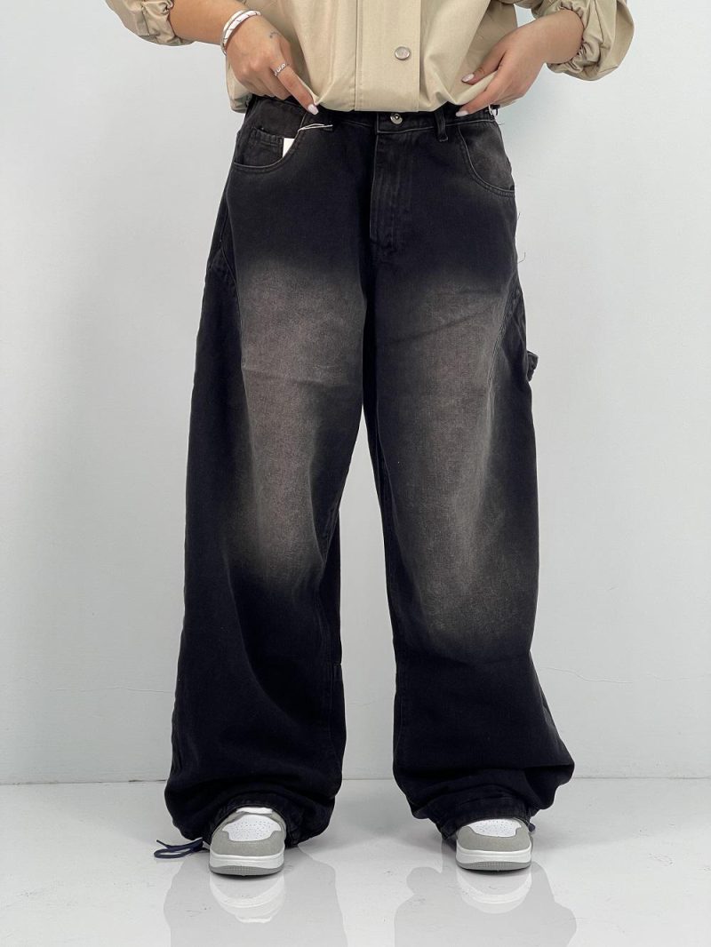 شلوار جین زنانه بالونی مکس مشکی با سنگشور صدفی