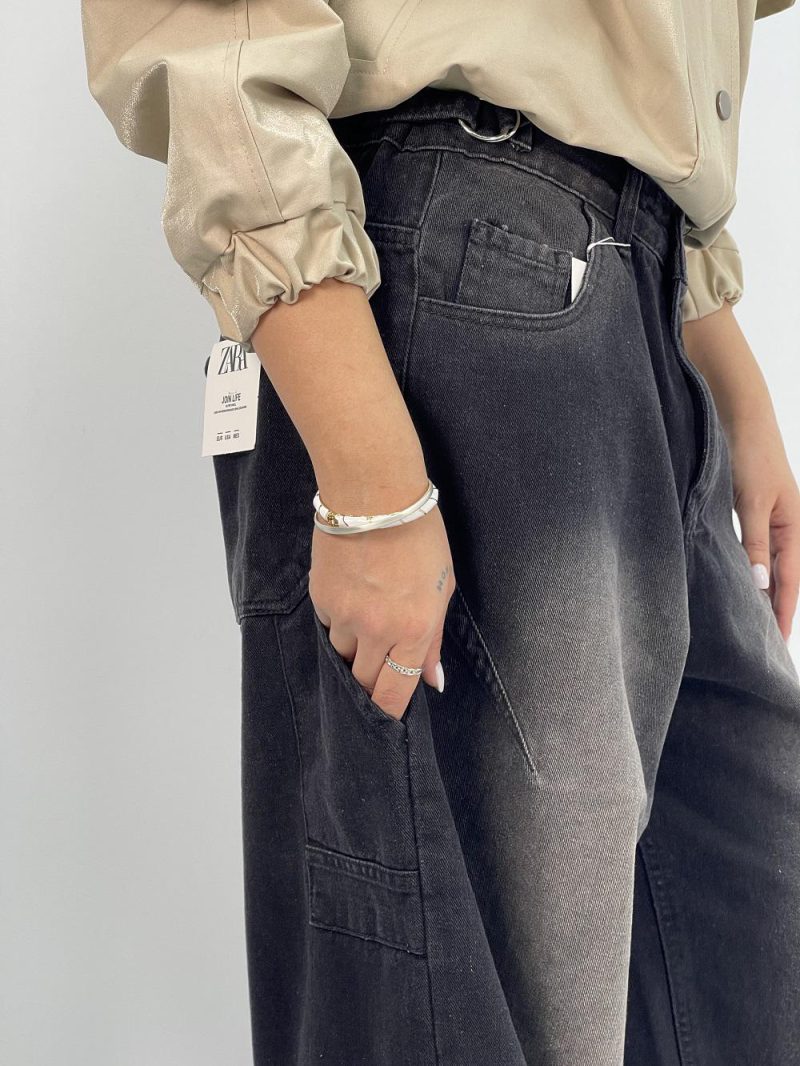 شلوار جین زنانه بالونی مکس مشکی با سنگشور صدفی