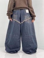 شلوار جین زنانه سوپر بگ آبی سنگشور قهوه ای