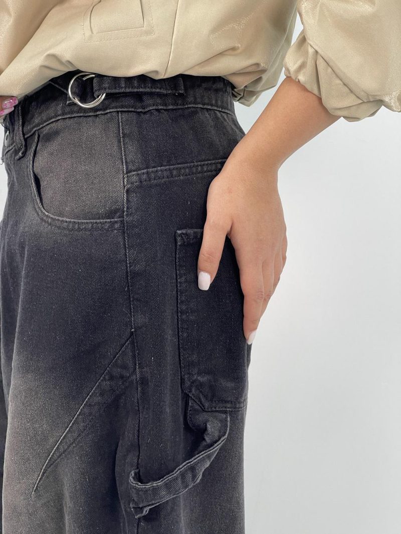 شلوار جین زنانه بالونی مکس مشکی با سنگشور صدفی