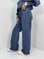 شلوار جین زنانه بگ کمرکش سایز بزرگ آبی تیره