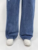شلوار جین زنانه بگ کمرکش سایز بزرگ آبی تیره