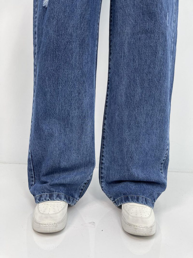 شلوار جین زنانه بگ کمرکش سایز بزرگ آبی تیره