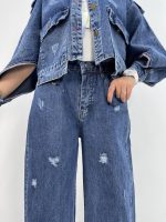 شلوار جین زنانه بگ کمرکش سایز بزرگ آبی تیره