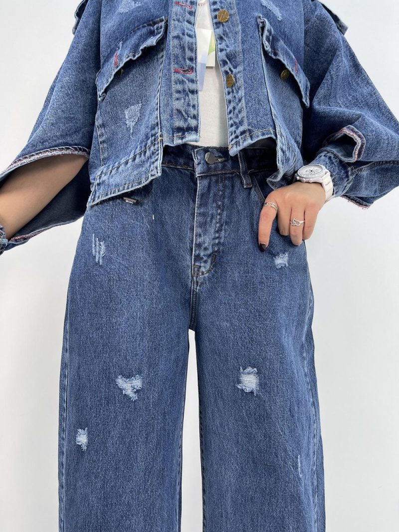 شلوار جین زنانه بگ کمرکش سایز بزرگ آبی تیره