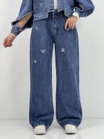 شلوار جین زنانه بگ کمرکش سایز بزرگ آبی تیره