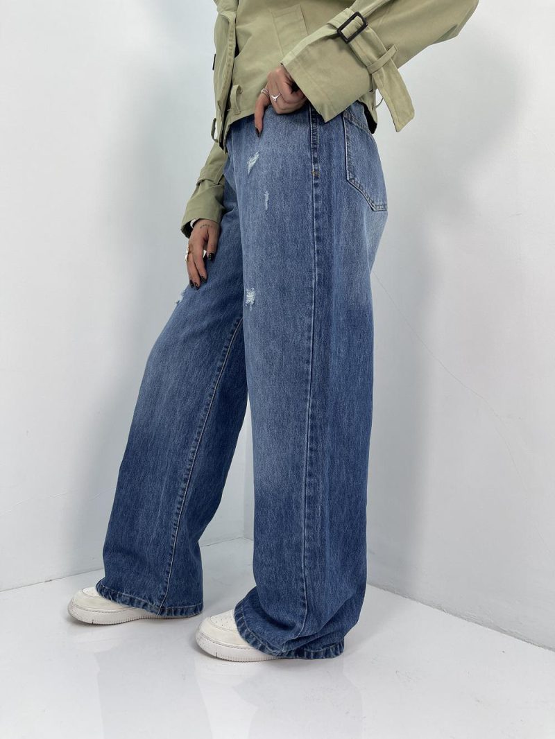 شلوار جین زنانه بگ کمرکش سایز بزرگ آبی