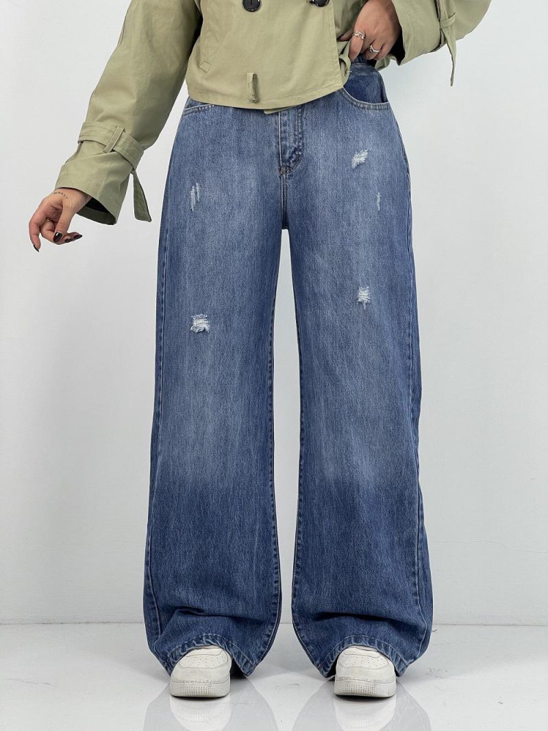 شلوار جین زنانه بگ کمرکش سایز بزرگ آبی