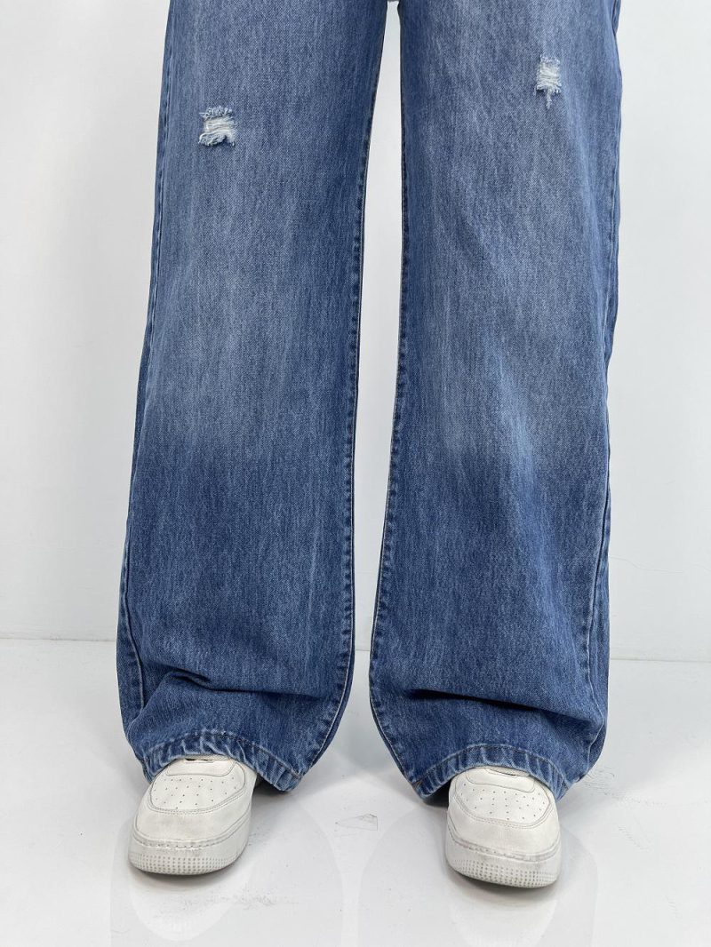 شلوار جین زنانه بگ کمرکش سایز بزرگ آبی