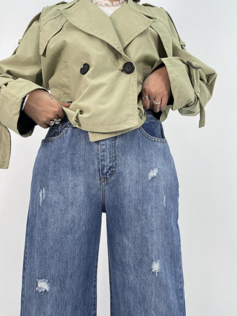 شلوار جین زنانه بگ کمرکش سایز بزرگ آبی