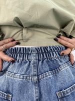 شلوار جین زنانه بگ کمرکش سایز بزرگ آبی